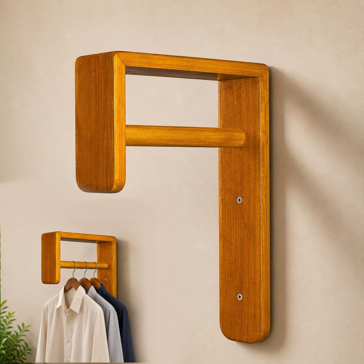 Vastupadma Solid Wood Wall Mounted Clothes Hanger for Bedroom & Entryway – Wooden Wall Hanging Rack for Shirts, Coats & Garments | Space Saving Clothes Organizer | 30 × 43 cm