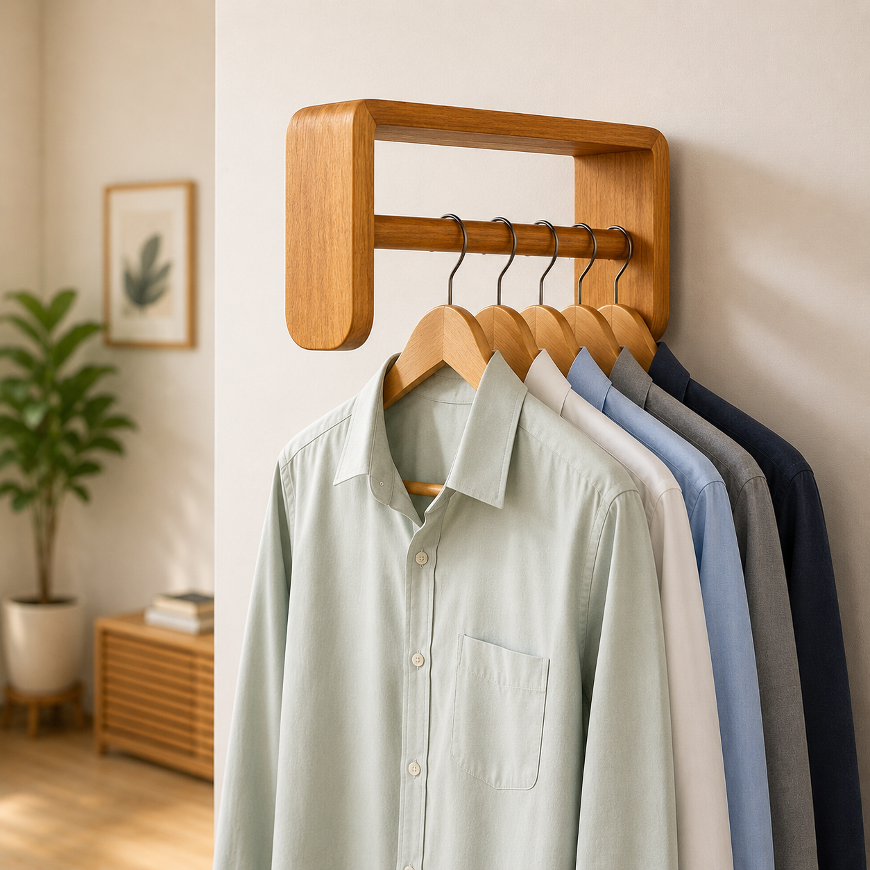 Vastupadma Solid Wood Wall Mounted Clothes Hanger for Bedroom & Entryway – Wooden Wall Hanging Rack for Shirts, Coats & Garments | Space Saving Clothes Organizer | 30 × 43 cm