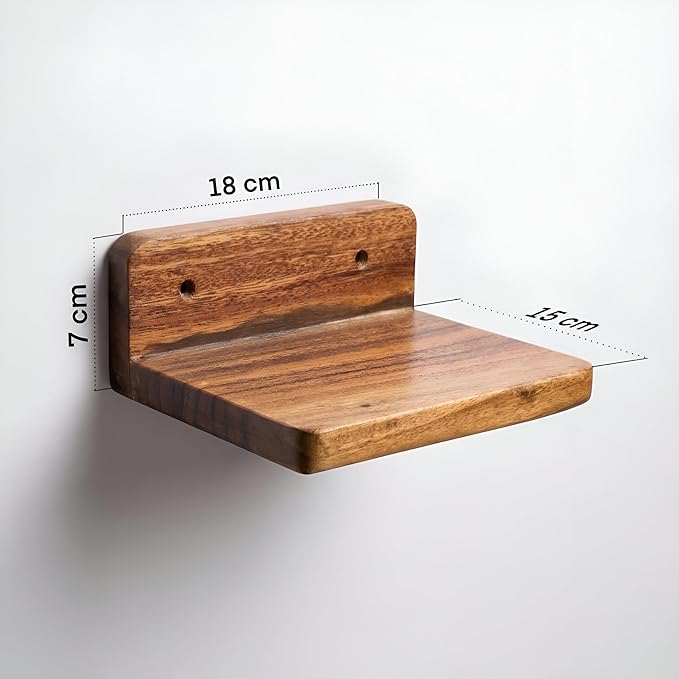 Premium Wooden Floating Wall Shelf (Single Piece) – Natural Solid Wood Display Rack | 18x15x7 cm – Wall Mounted Shelf for Home & Office Décor | Small Plant & Showpiece Stand