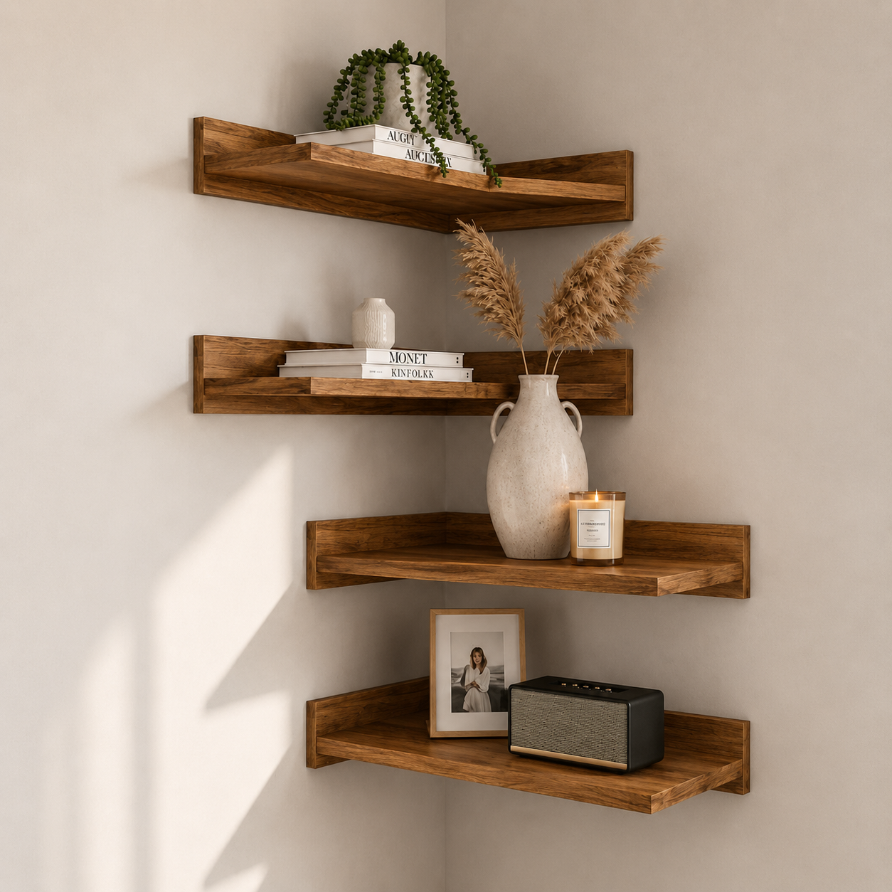 Solid Wood Corner Wall Shelf 30x16 cm for Home Decor