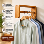Vastupadma Solid Wood Wall Mounted Clothes Hanger for Bedroom & Entryway – Wooden Wall Hanging Rack for Shirts, Coats & Garments | Space Saving Clothes Organizer | 30 × 43 cm
