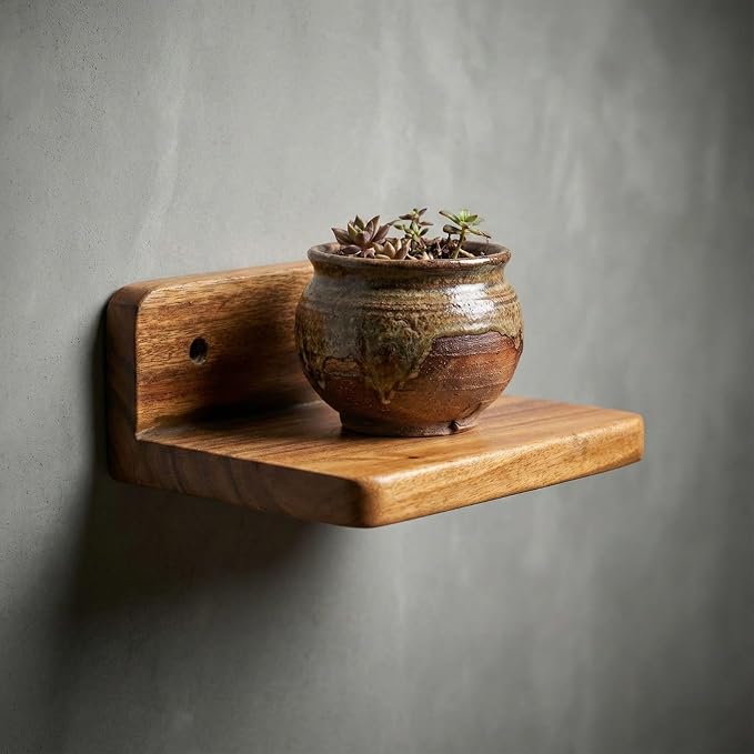 Premium Wooden Floating Wall Shelf (Single Piece) – Natural Solid Wood Display Rack | 18x15x7 cm – Wall Mounted Shelf for Home & Office Décor | Small Plant & Showpiece Stand
