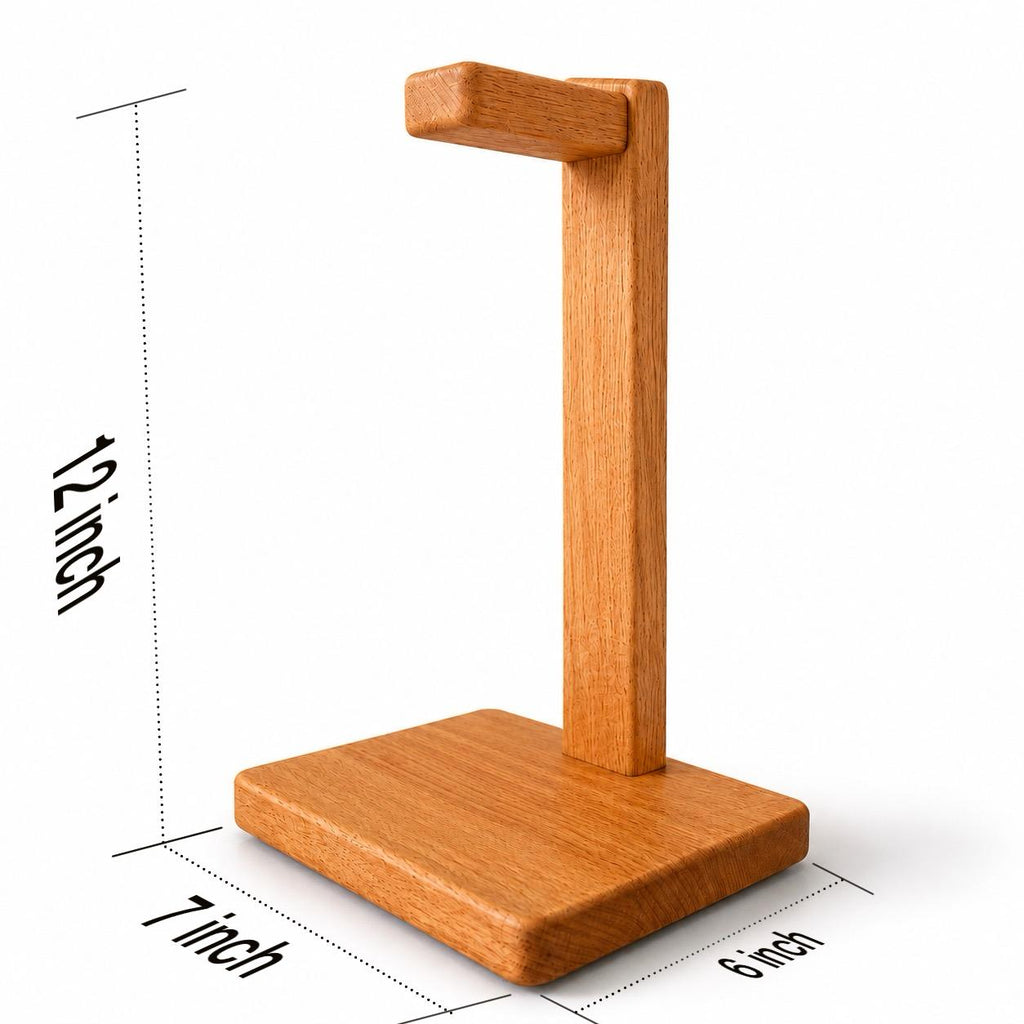 Vastupadma Solid Wood Headphone Stand for Desk, 12 Inch Tall Wooden Headset Holder with Wide Base, Over Ear Headphone Stand & Desk Organizer for Home, Office, Gaming Setup and Study Table, 7 x 7 Inch